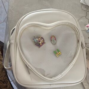 White Mini Backpack with Heart Front - pin backpack